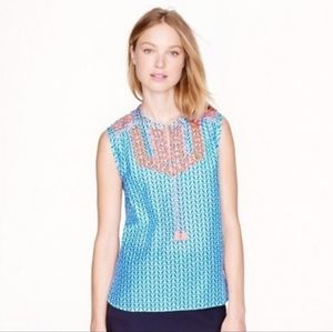 J. Crew Bright Pink/Blue Embroidered Tank, Size 6